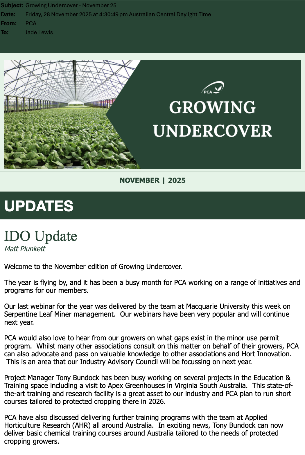 PCA Growing Undercover - November 2025