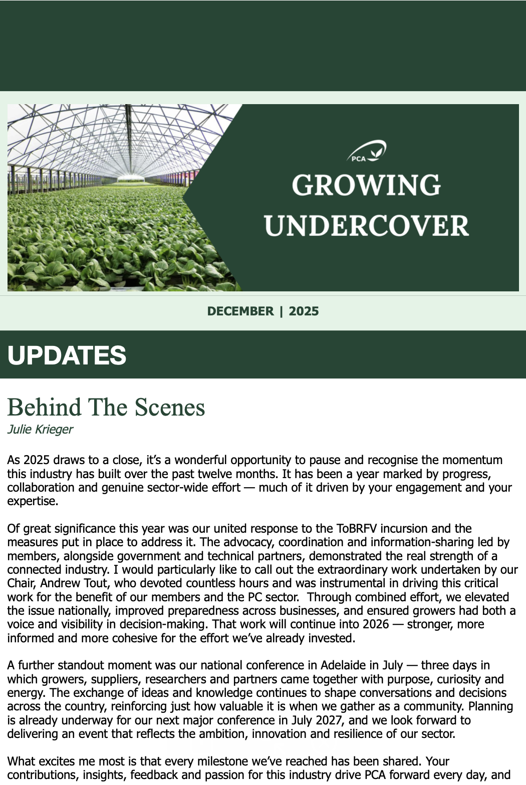 PCA Growing Undercover - December 2025