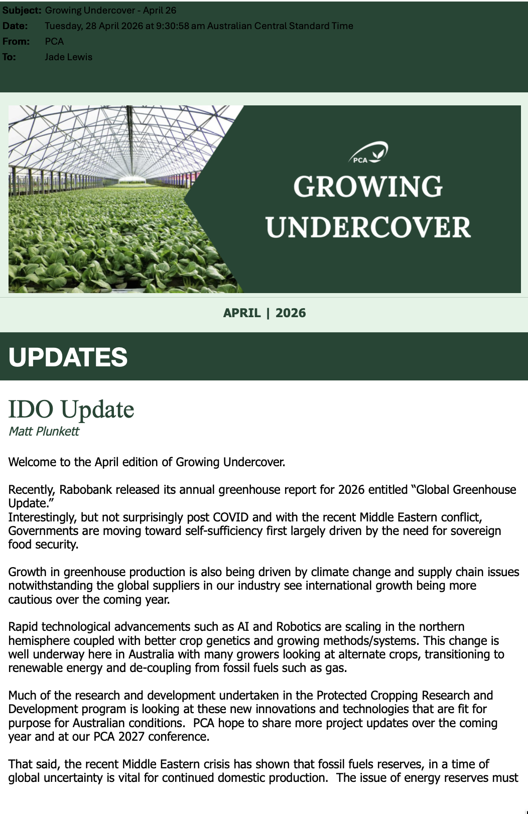 PCA Growing Undercover - April 2026