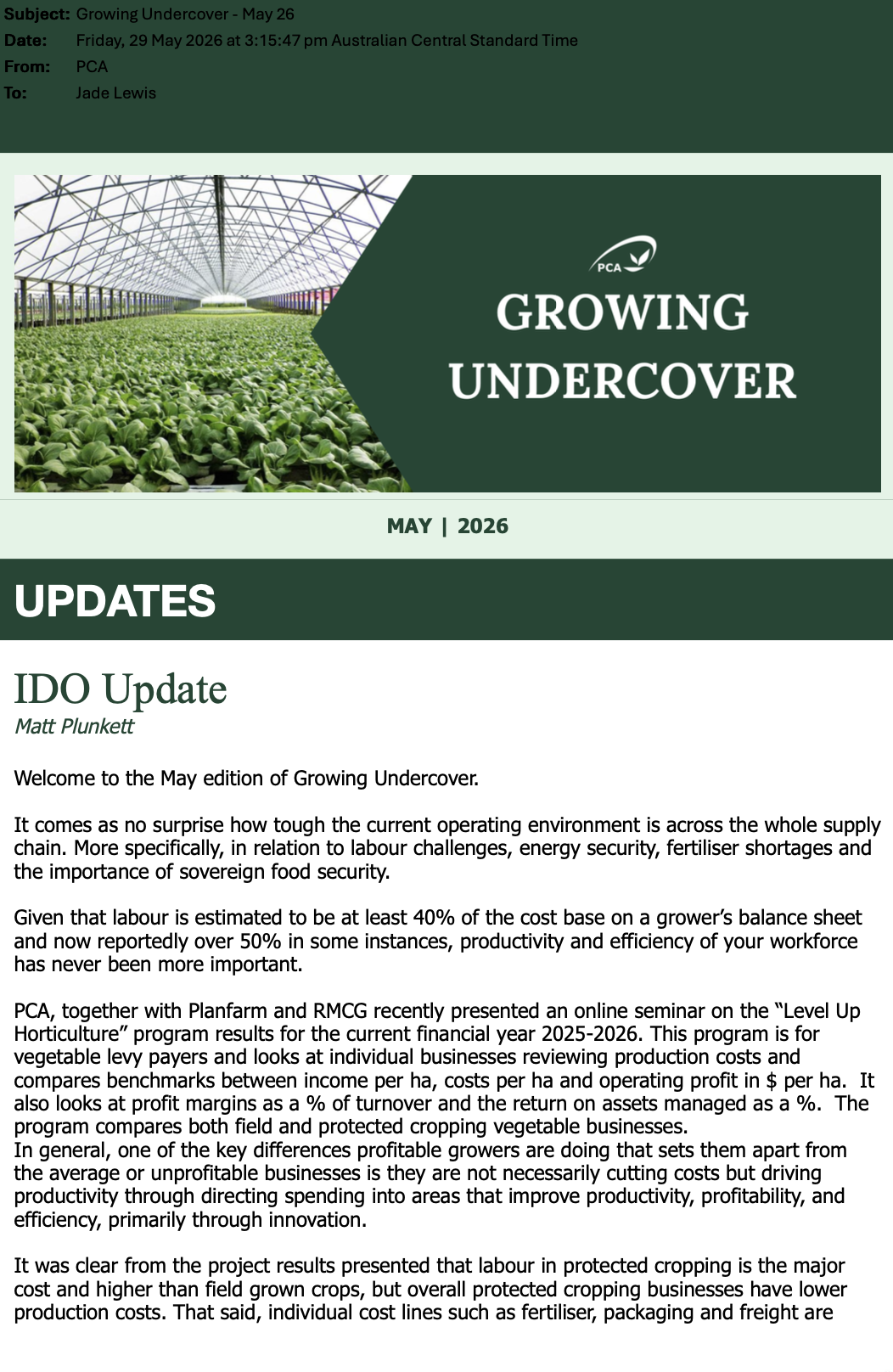 PCA Growing Undercover - May 2026