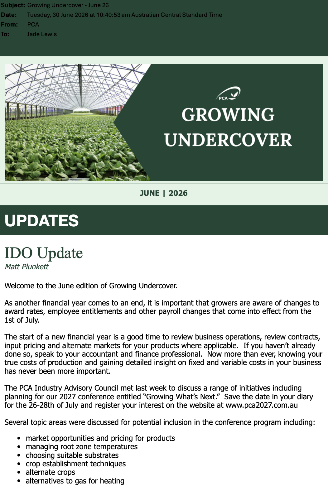 PCA Growing Undercover - June 2026