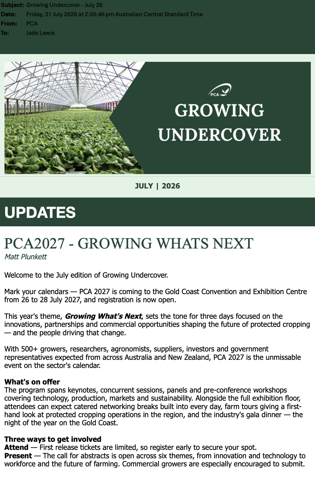 PCA Growing Undercover - July 2026